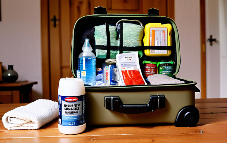 **Prompt:** A well-organized survival kit displayed on a wooden table. The kit includes essential items like bottled water, canned food, a first-aid kit, a flashlight, a multi-tool knife, and a thermal blanket. The background shows a blurred, cozy Polish home interior. Emphasis on preparedness and a sense of security. Style: Realistic photography, warm lighting.